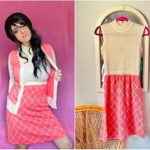 Vintage Roncelli Watermelon Red and Cream Mini Dress & Cardigan Set